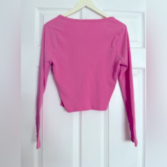 Pink Ribbed Button-Up Women's Top cardigan Pointelle - Picture 2 of 2